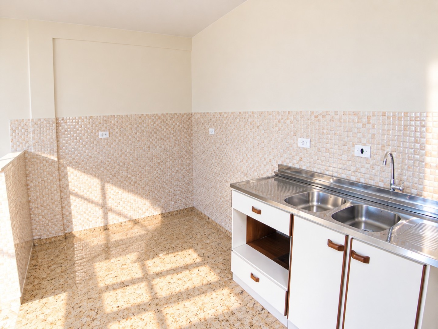 Cozinha ensolarada com pia de inox.png