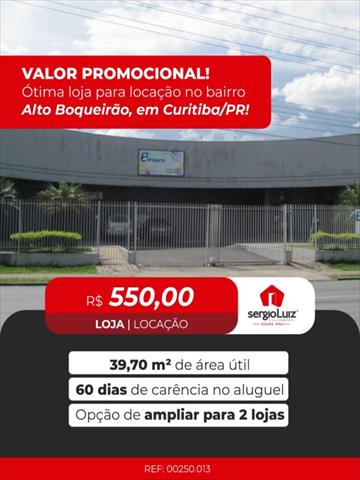 Loja para locacao no Alto Boqueirao em Curitiba com 40m² por R$ 550,00