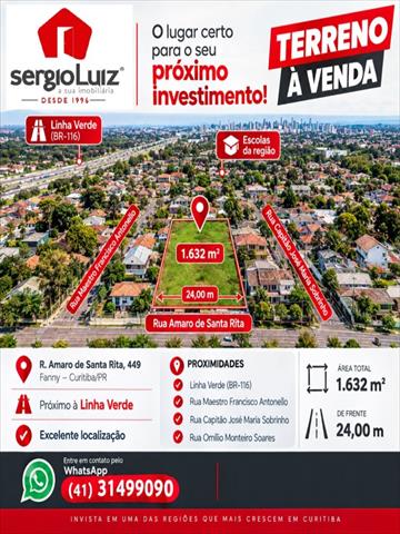 Terreno para venda no Fanny em Curitiba com 1,632m² por R$ 1.900.000,00