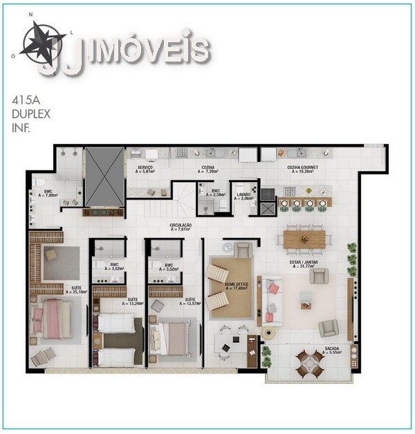 Apartamento para venda no Jurere Internacional em Florianopolis com 365,35m² por R$ 4.447.000,00