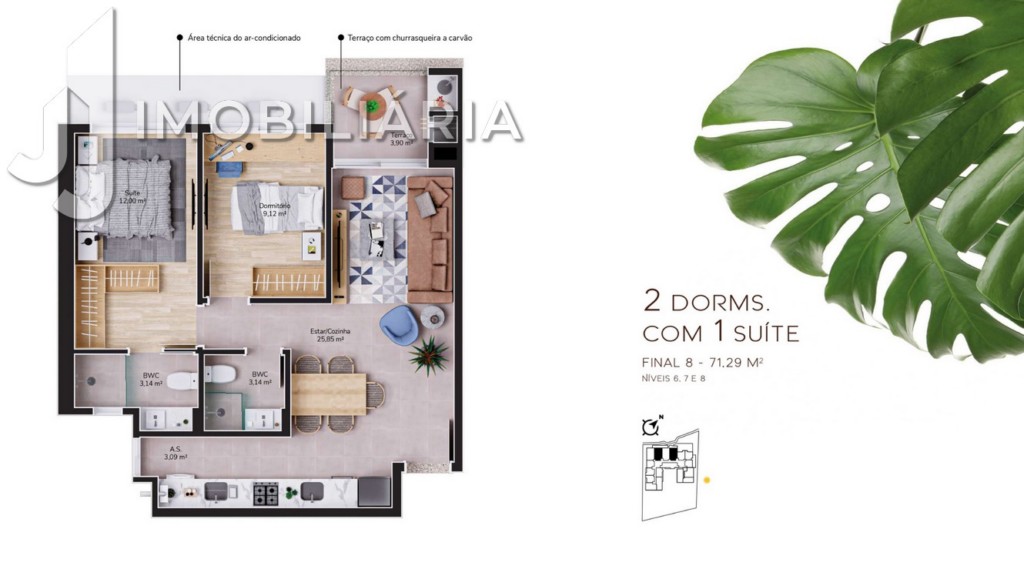 Apartamento para venda no Cacupe em Florianopolis com 82,69m² por R$ 1.144.530,00
