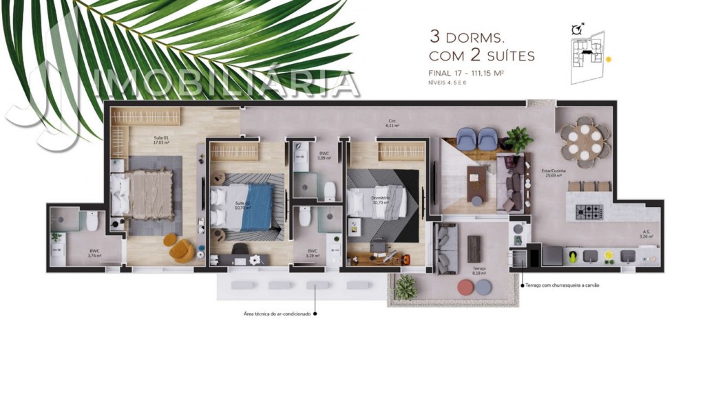 Apartamento para venda no Cacupe em Florianopolis com 133,54m² por R$ 2.010.252,72