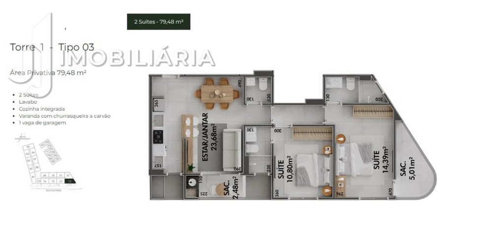 Apartamento para venda no Cachoeira do Bom Jesus em Florianopolis com 40,88m² por R$ 288.000,00