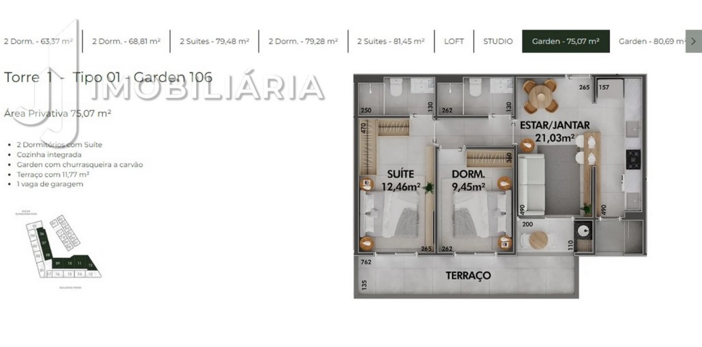Apartamento para venda no Cachoeira do Bom Jesus em Florianopolis com 40,88m² por R$ 288.000,00