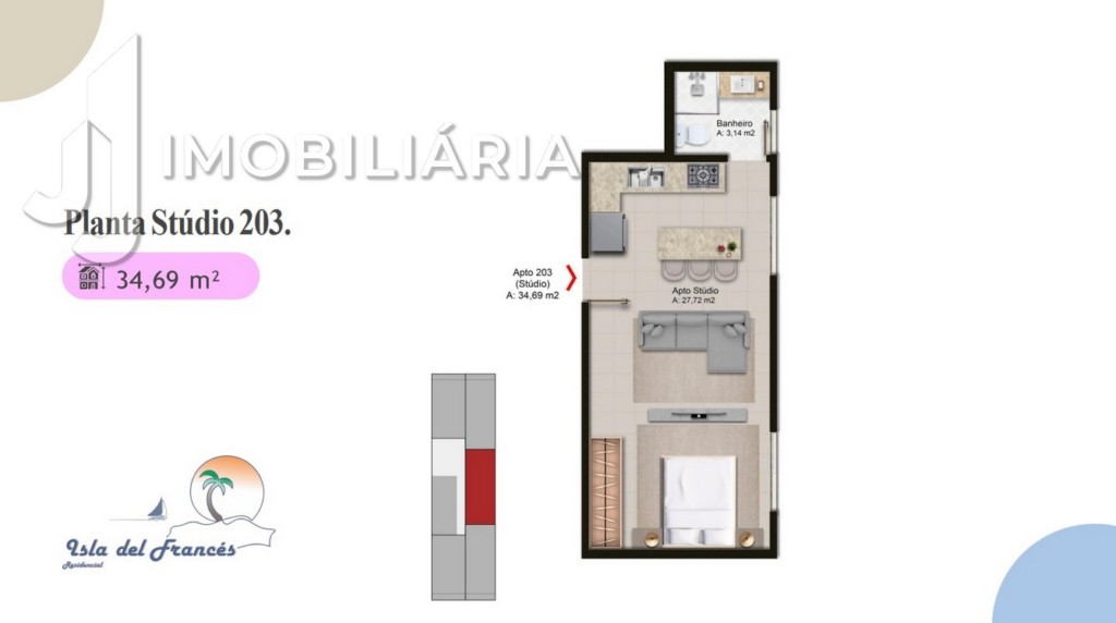 Apartamento para venda no Canasvieiras em Florianopolis com 36,68m² por R$ 382.981,00