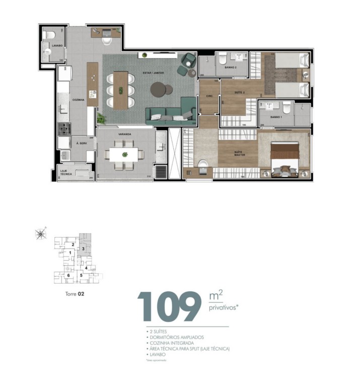 Apartamento para venda no Cabral em Curitiba com 109,61m² por R$ 1.112.529,00