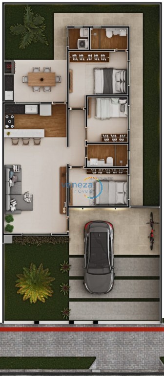 Casa Residencial à venda no bairro Planalto de Londrina com 102.15m<sup>2</sup> útil, 3 quartos, 2 vagas de garagem