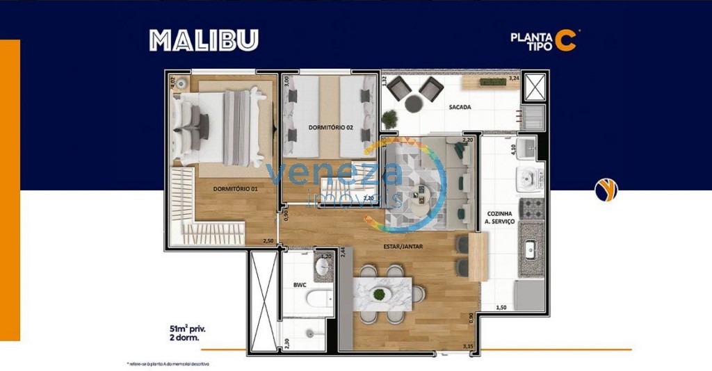 Apartamento à venda no bairro Aurora de Londrina com 51m<sup>2</sup> útil, 2 quartos, 1 vaga de garagem